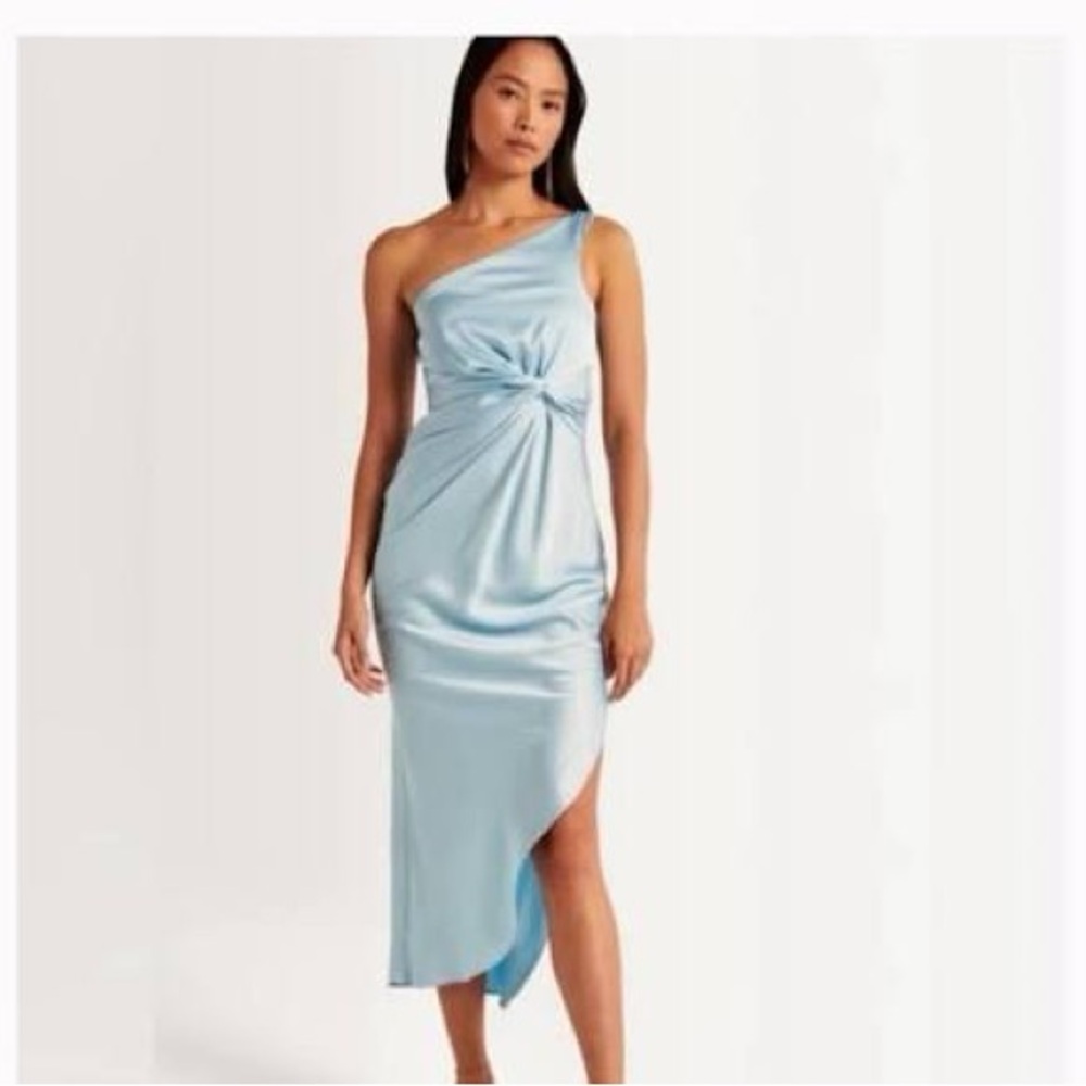 NWT Abercrombie & Fitch One-Shoulder Satin Light Blue Dress (Size XL)